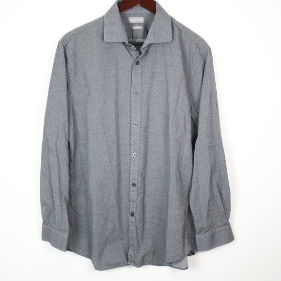 Michael Kors Mens 16-16.5 32/33 Polka Dot Slim Fit Button Down Shirt - Picture 2 of 6